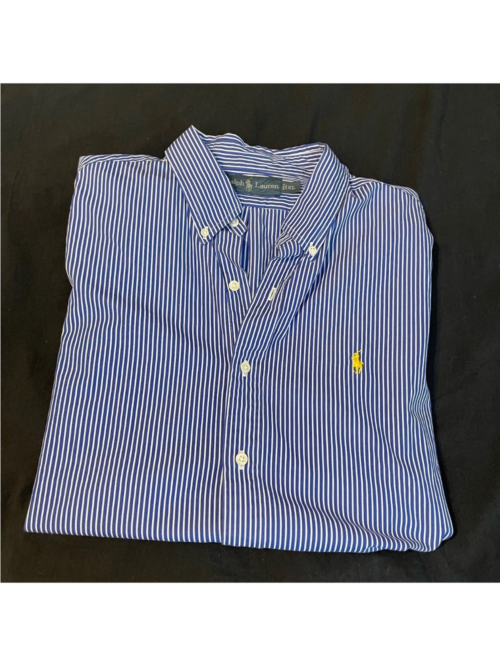 Ralph Lauren Blue and White Pinstripe Button-Down Shirt with Yellow Pony